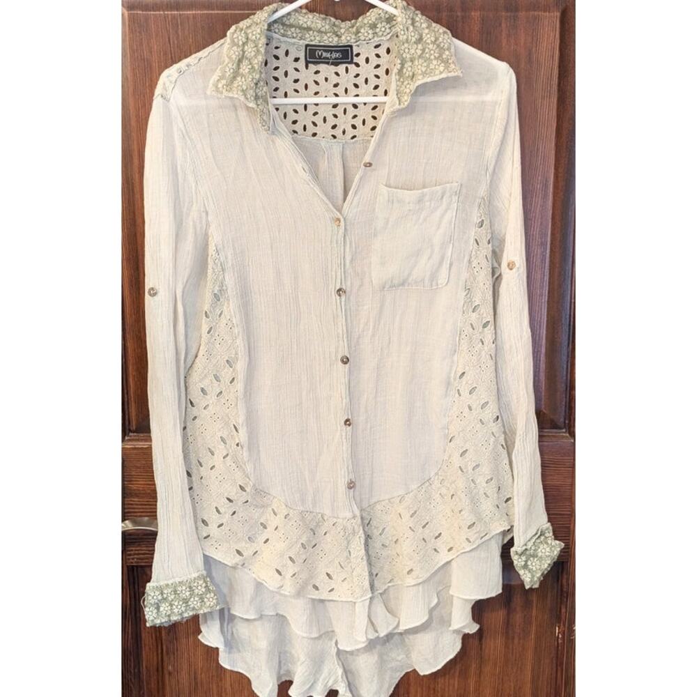 Minkas Lace Blouse Boho Lace Ruffle